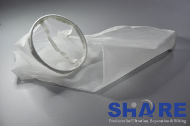 High Removal Efficiency Nylon Filter Bags , Filter Media Bags With Steel Ring